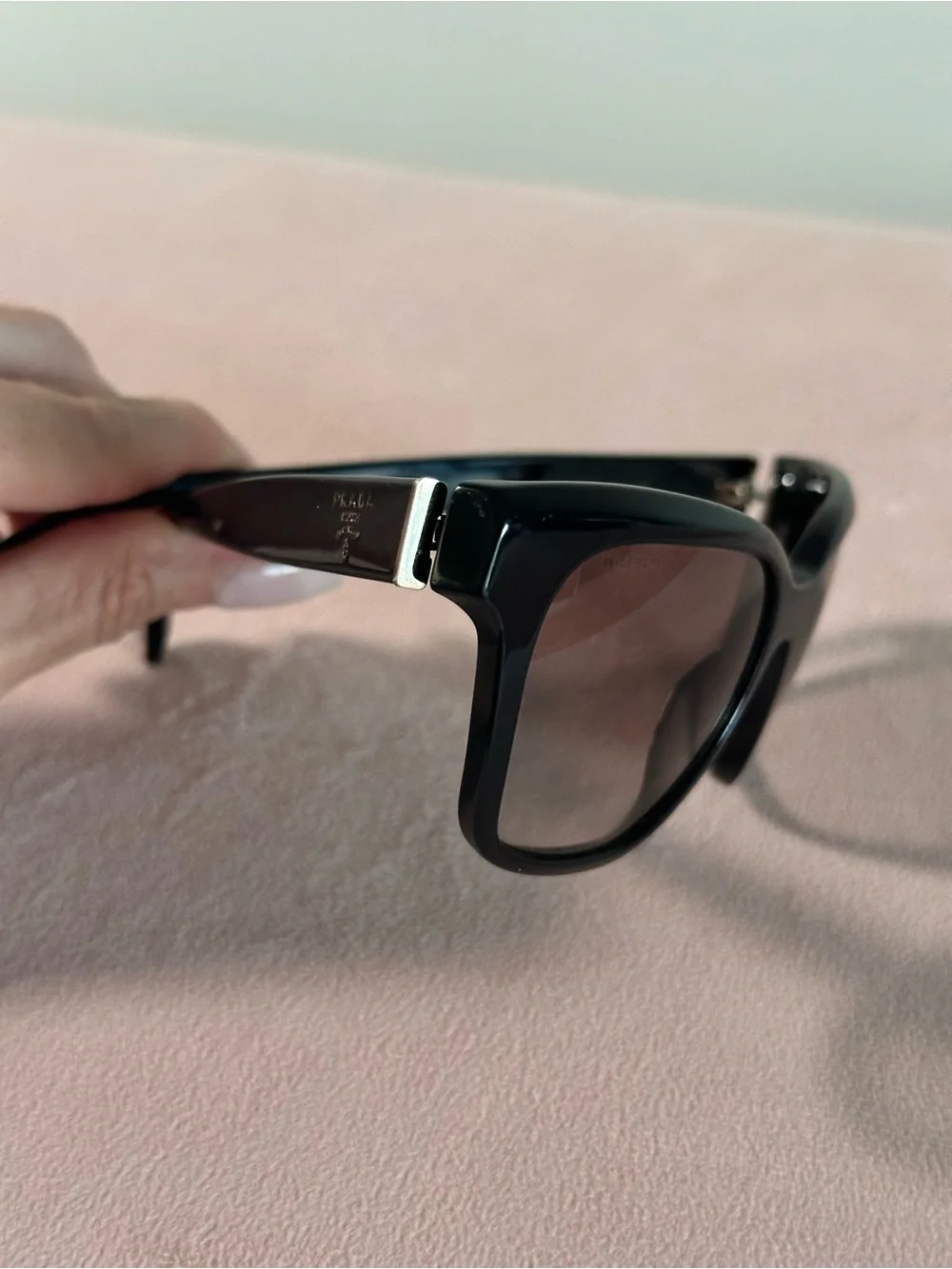 Prada Glossy Black Logo-Embossed Sunglasses - Picture 5 of 8